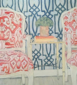 Lecture: Interior with chairs Painting Nathalie Maquet