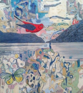 Papillon: Abstract Landscape with bird Nathalie Maquet Painting SOLD